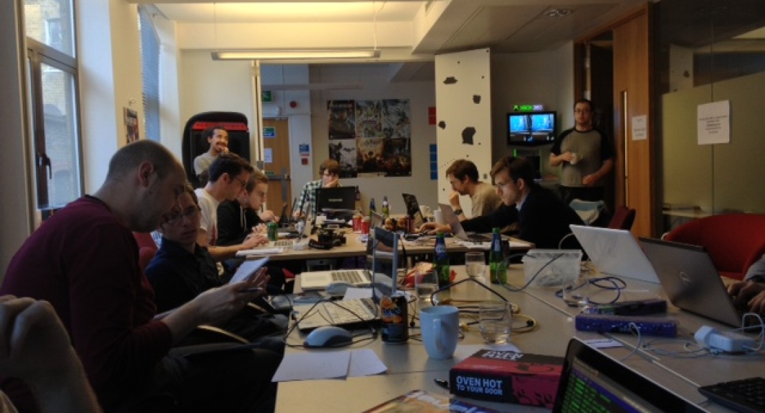 Teams working away into the morning. Pictured in this photo is Karn Bianco, Theo Chin, Keith Stuart and Lewis Proctor, among others.