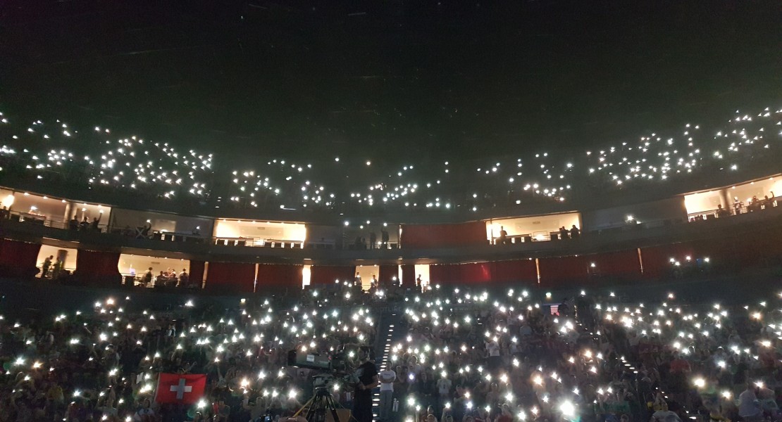Picture taken when the crowd was asked to raise their lights in the arena.