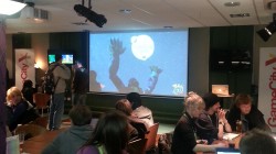 Dr. Necro's Time of Death was demonstrated at Game City Nights. People from the team are in the foreground of this photo.