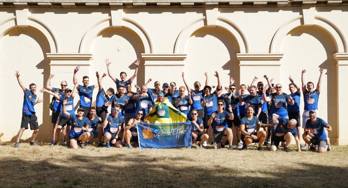 A picture of the entire group of people running the London 10K for Special Effect. I'm pictured in the front row to the left (Luc Shelton).