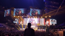 Mid-game picture of Astralis versus FaZe, taken from the far back right hand corner of the stadium. This picture was taken during the half-time break where both teams switched sides in-game.